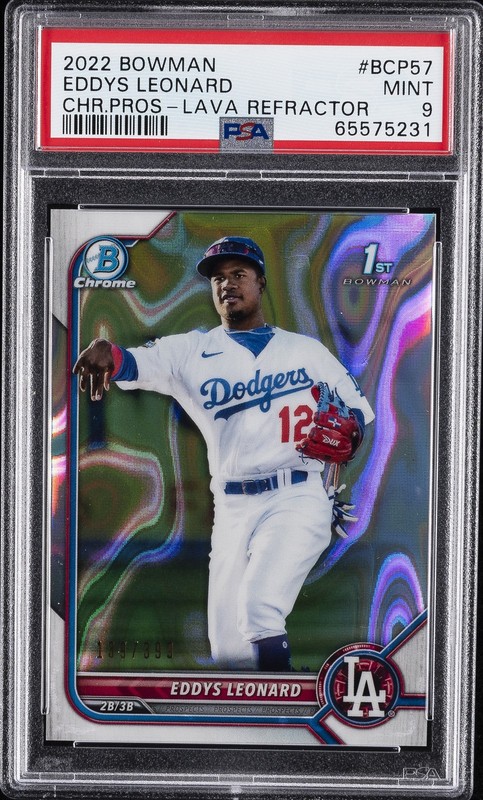 2022 BOWMAN CHROME PROSPECTS LAVA REFRACTOR #BCP57 EDDYS LEONARD 139/399 PSA 9