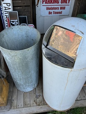 1950's Metal Bullet Trash Can | Vtg MCM Trash Can| Rustic Torpedo
