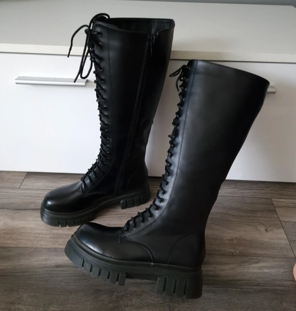 SAOLA STIVALI DA EQUITAZIONE DONNA NERI SOTTO IL GINOCCHIO SUOLA GROSSA ZIP LUNGHI STRINGATI