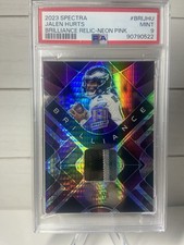 2023 Spectra 07/15 Jalen Hurts Brilliance Relic Neon Pink 3 color patch PSA 9