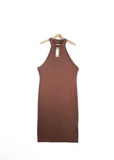 NEW Boohoo Womens Brown Sz US 18 High Neck Shiny Slinky Holiday Christmas Dress
