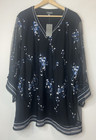 Autograph NWT  Sz 20 Wild Nature Embroidery Overlay Indigo Tunic Top Long Sl 