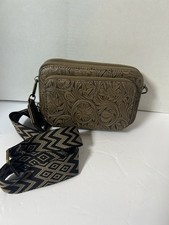 brown floral tooled zip crossbody purse, women s rectangle bag