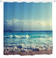 Blue Ocean Beach Theme Shower Curtain Seaside Bath Decor 72x72 Inch