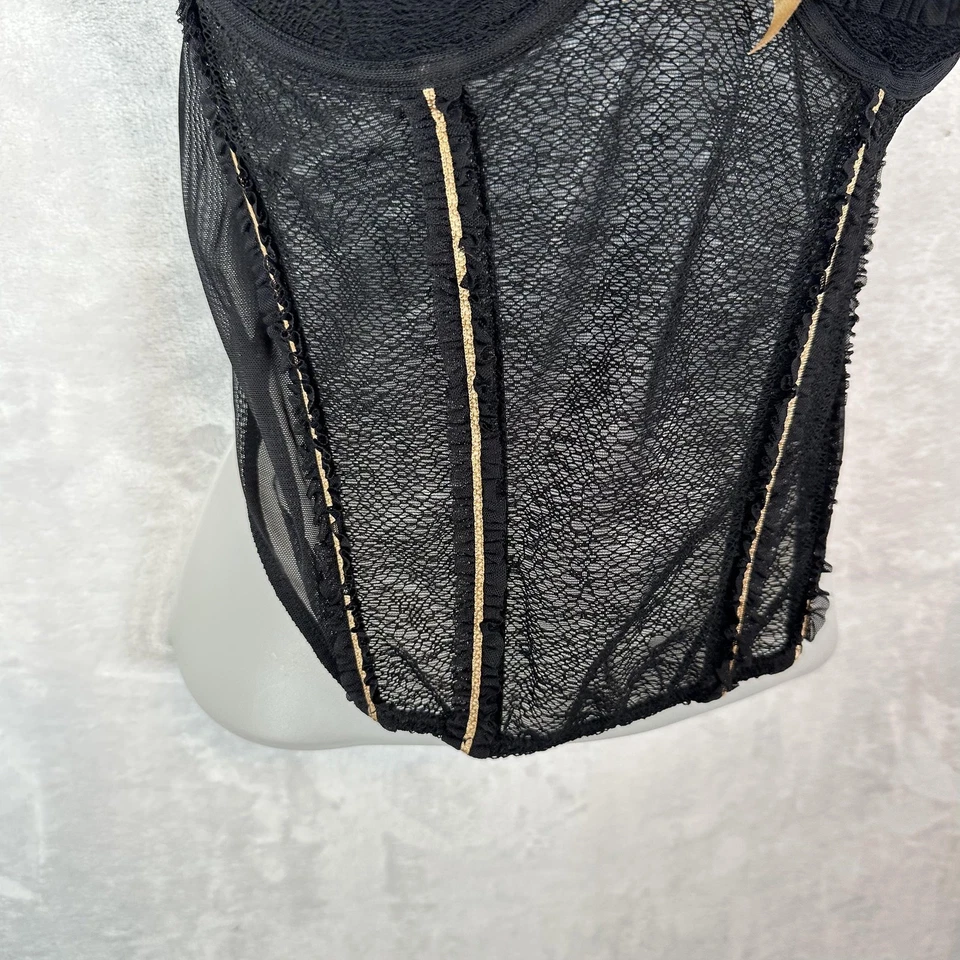 Elle Macpherson Intimates Bustier Womens 36C Corset Top Black Gold Lace Sheer - Image 3 of 4