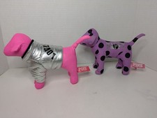 Lot Of 2 Victoria's Secret PINK Mini Dog Plush Vinyl Puffer/Purple Fabric Dots