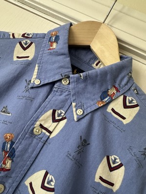 RARE NWT Men s Polo  Ralph Lauren Graphic Print POLO Bear Oxford  Shirt Size S