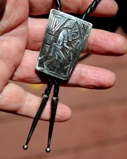 Old S TOM Navajo Handmade Sterling Silver STORY TELLER KACHINA Bolo Tie