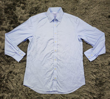 Charles Tyrwhitt Shirt Mens 16 33 Blue Non Iron Slim Fit Long Sleeve Dress Flaws