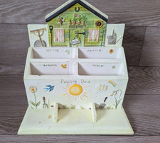 Seed Packet Box Organizer Ceramic Garden  Sun & Flower Design Green Heavyweight