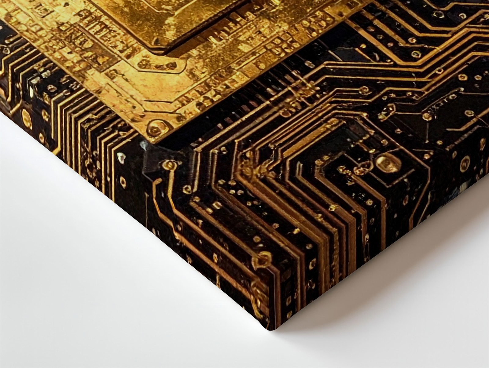 Futuristic Golden Microchip Canvashigh-Tech Circuit Board Art Wall Art