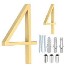 Floating House Numbers 5 Inch Address Number with Nails Number 4 Gold