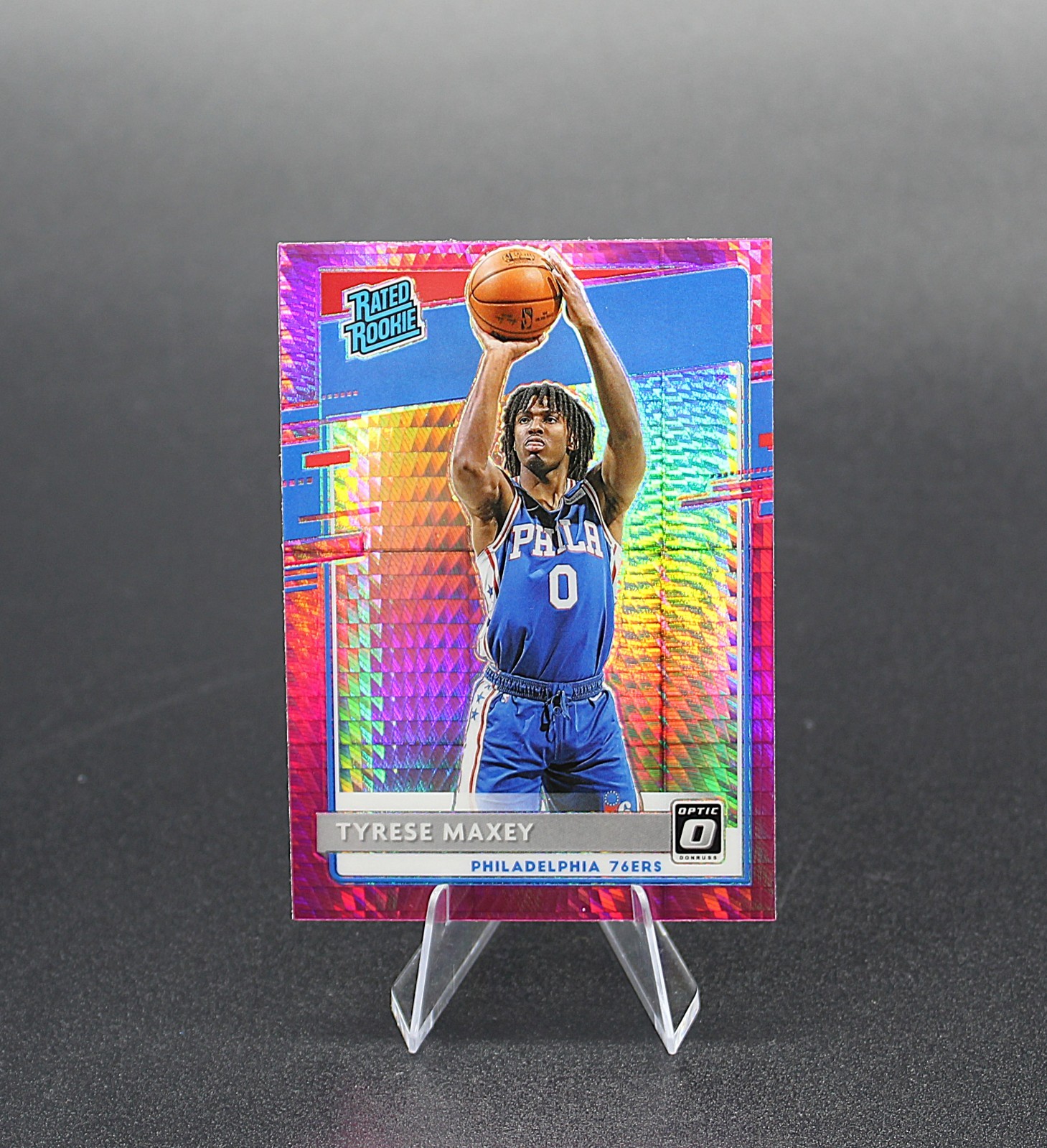 2020-21 Panini Optic Donruss Rated Rookie Tyrese Maxey #171 Hyper Pink Prizm