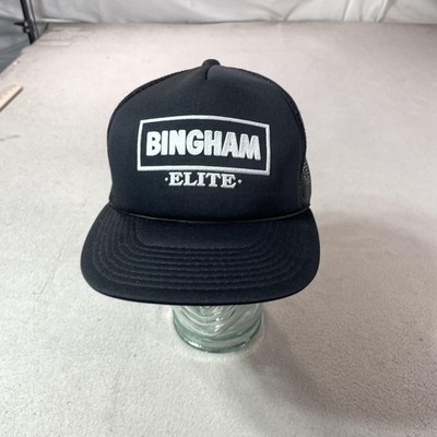 Vintage Trucker Hat Cap Snap Back Mens Black Mesh Logo Bingham Elite Youngan