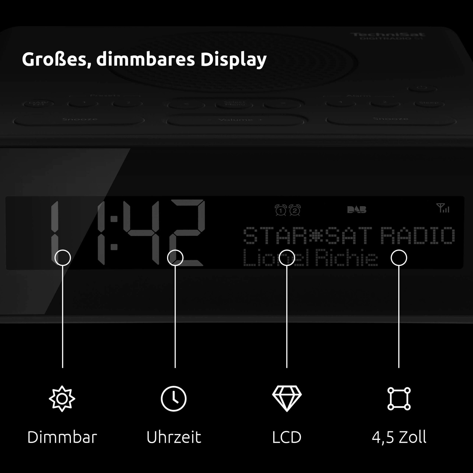 Réveil avec deux heures de programmation DAB+ et FM à affichage variable