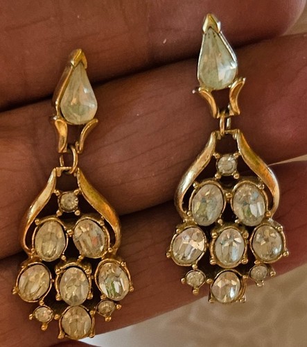 Vintage Crown Trifari Crystal Drop/Dangle Pierced Earrings - Picture 2 of 11