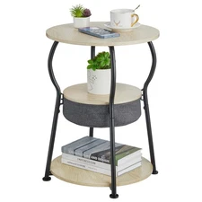 Small Round Side Table with Storage Bag, 3-Tier Accent Round End Table with S...