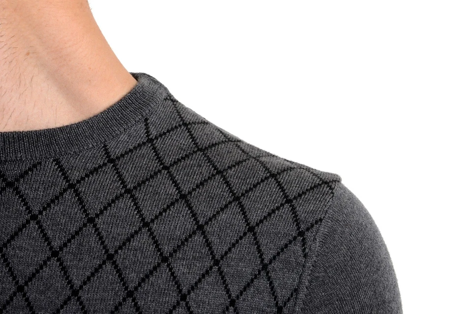 Suéter cuello redondo estampado geométrico gris 100 % lana Roberto Cavalli para hombre Foto 4 de 4