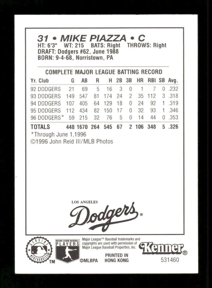 1997 Kenner Starting Lineup card Mike Piazza vgex BXCP41 - Image 2 of 2
