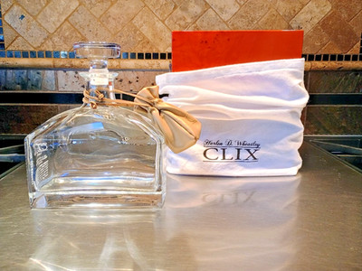 Harlen Wheatley CLIX vodka burlwood box and crystal decanter Buffalo Trace RARE!
