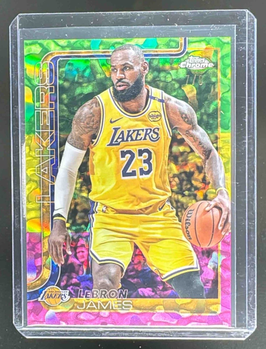 LeBron James 2025 Topps Chrome #127 1st Day Issue Tri-Color Refractor 7/8