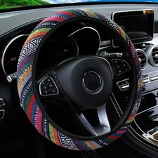 14.5-15 Inch Bohemian Linen Steering Wheel Cover Universal Breathable Non-Slip