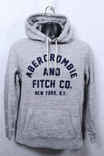 Abercrombie Men's XS Fleece Hoodie Heathered Gray New York Y2K Drawstring Pocket