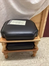 Junk Gypsy Set Of 2  Black Foot Stools With Wooden legs One Stands 7” Stack 14”