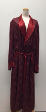 Vintage Men's Burgundy Geometric Satin Embossed Smoking Robe W/ Tassel Tie