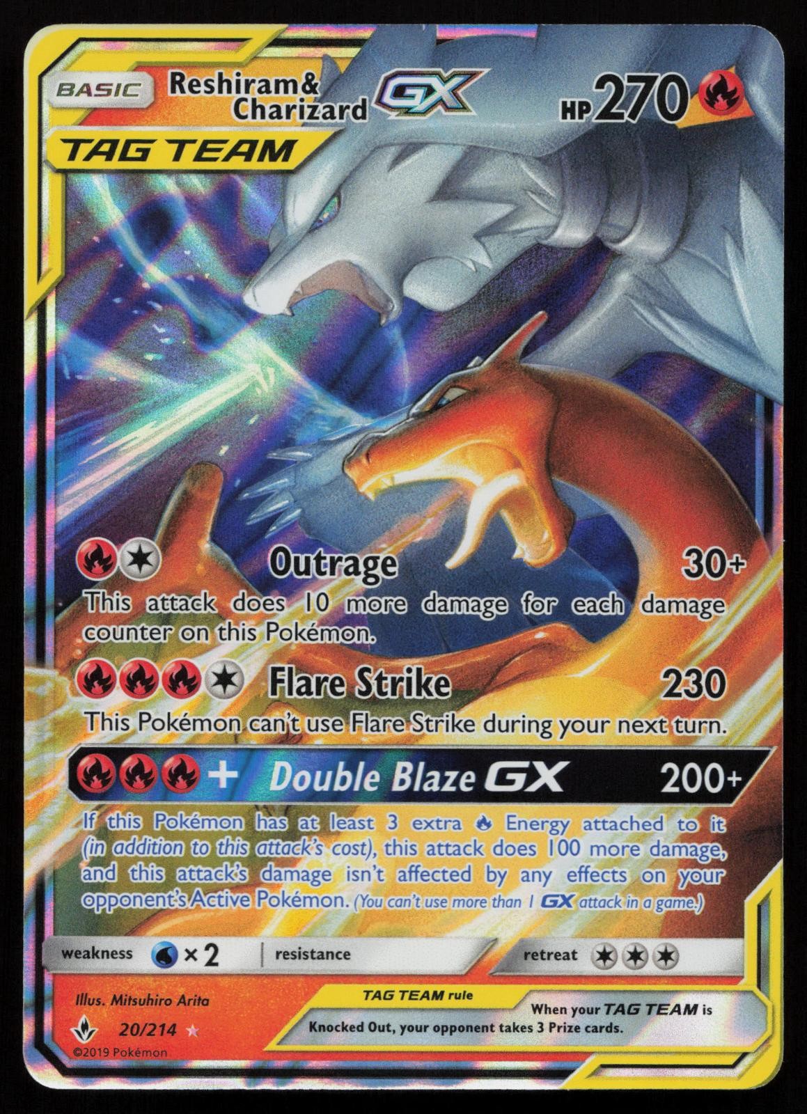 Reshiram & Charizard GX 20/214 Holo GX Rare Unbroken Bonds Pokemon English NM