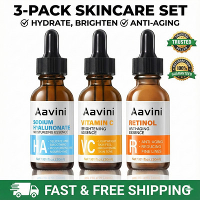 3pc Facial Serum Kit Day Night Care Vitamin C Retinol Hyaluronic Acid Moisturize