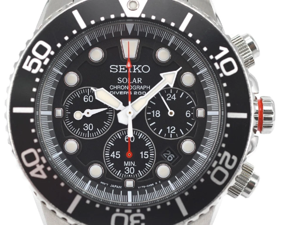 SEIKO PROSPEX V175-0AD0 Watch Solar Quartz Divers Mens Date Chronograph Exc+++ - image 4 of 4