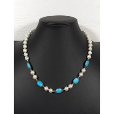Faux Pearl Turquoise Bead Necklace Southwestern Boho Statement 19"