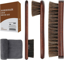 4-Piece 100 Horse Hair Shoe Brush Kit Premium Dauber Applicators Leather Care C