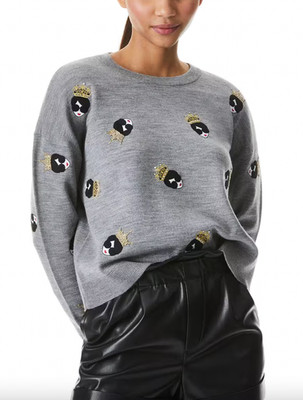 $440 alice + olivia Gray Queen Gleeson Stace Face Sweater size Medium