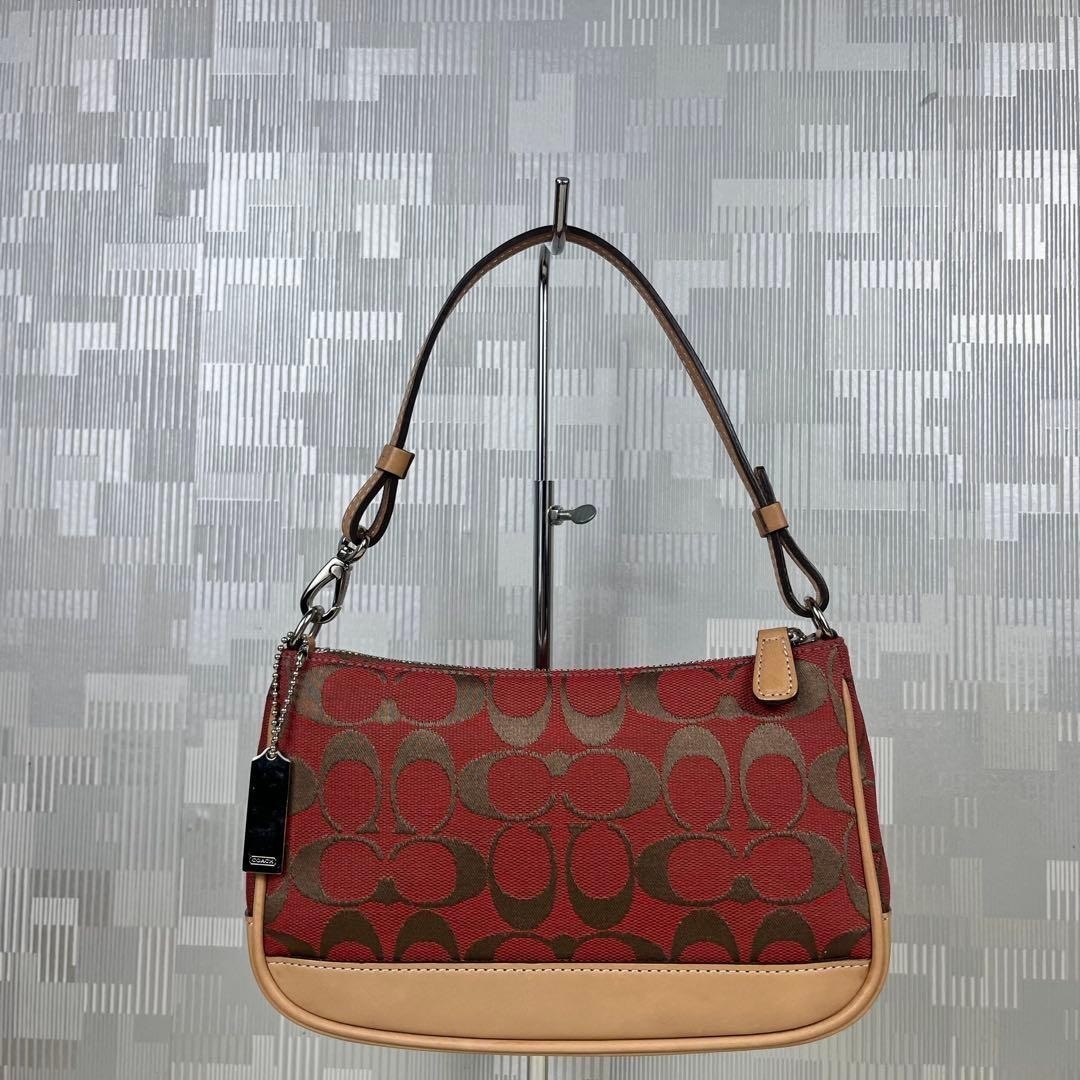 Coach 6094 Red Signature Canvas Leather Shoulder Hand Demi Mini