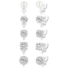 Silver Cubic Zirconia Clip on Earrings - Women Hypoallergenic