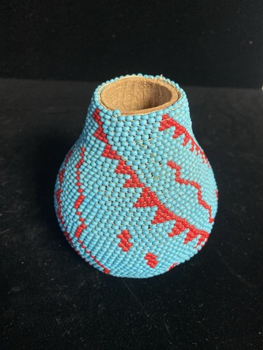 Beaded Studio Art Gourd Southwest Indian Turquoise & Red Bead Colors - Picture 2 of 5