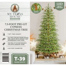 My Texas House 7.5' Pre-lit Twinkle LED Cypress Artificial Christmas Tree, Green