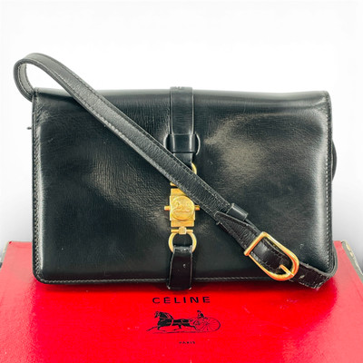 Auth CELINE Vintage Gold Carriage Ladies Shoulder Bag RE310