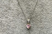 Sterling Silver, Heart Cut Pink CZ Pendant Necklace