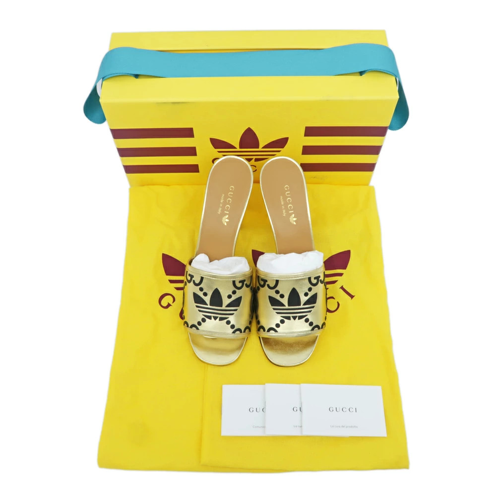 GUCCI Adidas Collaboration Sandals GBlack 722445 Size 38 Mule Heel Logo Ladies W thumbnail 10