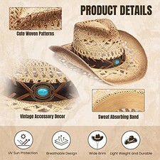 COWBOYSTRAWHAT SIMPLICITY NEW WESTERN STYLE CLASSIC COWBOY STRAW HAT BEIGE