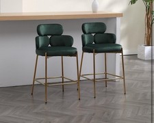 Barstools Kitchen Set of 2 Velvet Breakfast Bar Stools Green and Gold Legs