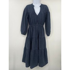 Madewell Women Size Small Dobby V-Neck Tiered Midi Dress Long Sleeve