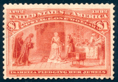 US 241 $1 Columbian Expo 1893 Queen Isabella Pledging Her Jewels F-VF regummed