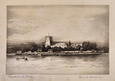 Christchurch Priory - Signed Etching by Frank Harding - Dorset Print Picture