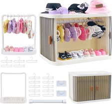 Foldable Doll Wardrobe Closet Storage Box Compatible W/ Labubu Clothes
