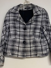 Gingham Plaid Blazer Black White 2 Button Jacket Size 4 Jones New York