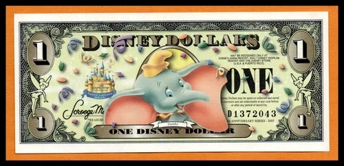 Disney Dollars $1 Dollar UNC Note Dumbo 50th Anniv